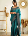 Teal Blue Pure Kanjivaram Silk Saree With Lovely Blouse Piece