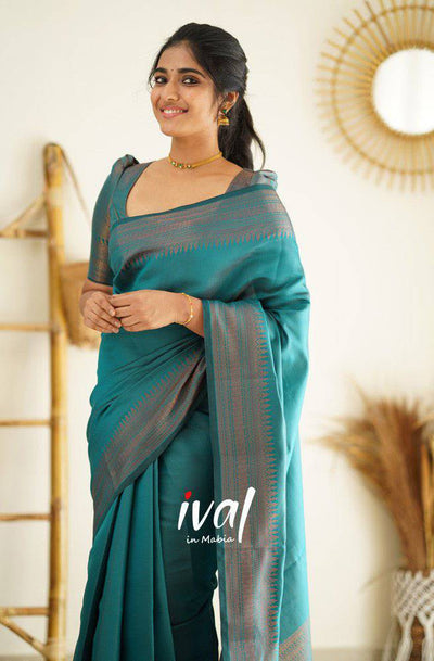 Teal Blue Pure Kanjivaram Silk Saree With Lovely Blouse Piece