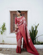 Radish Tomato Pure Kanjivaram Silk Saree With Attractive Blouse Piece