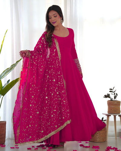 Colorful Georgette Anarkali Gown Set with Dupatta & Pants – Perfect for Festivities