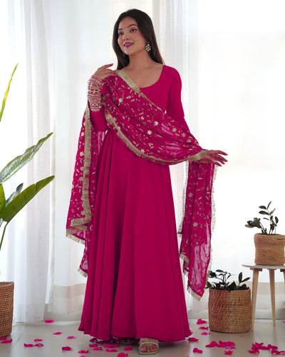 Colorful Georgette Anarkali Gown Set with Dupatta & Pants – Perfect for Festivities