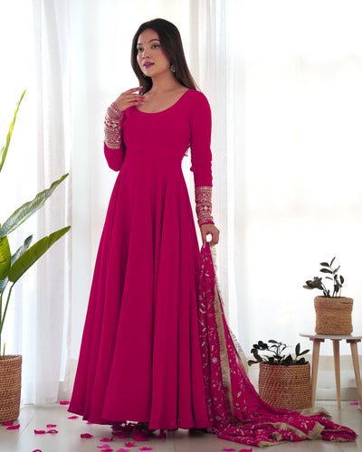 Colorful Georgette Anarkali Gown Set with Dupatta & Pants – Perfect for Festivities