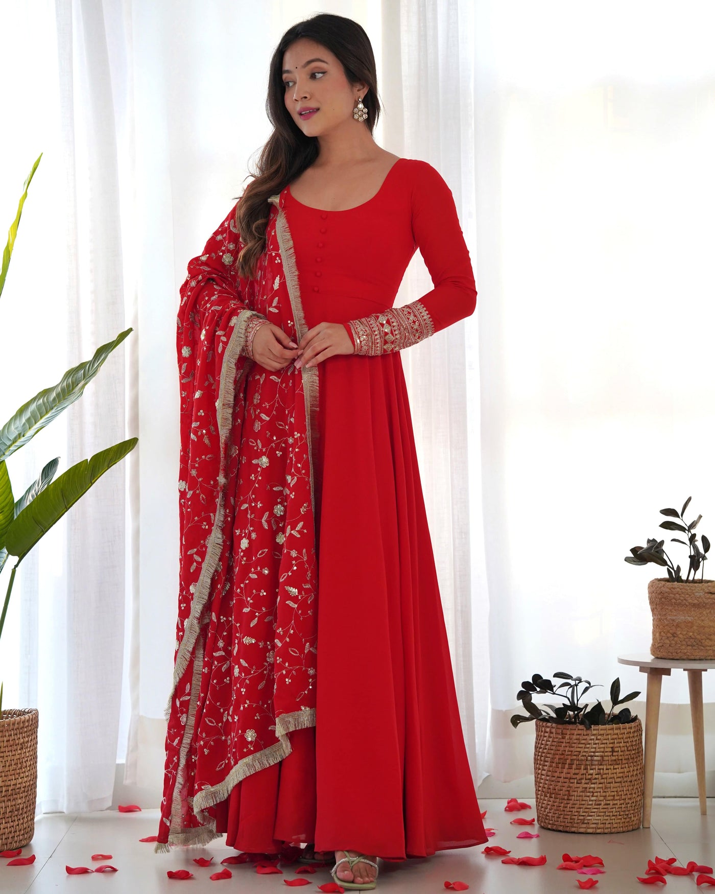 Colorful Georgette Anarkali Gown Set with Dupatta & Pants – Perfect for Festivities