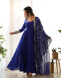 Colorful Georgette Anarkali Gown Set with Dupatta & Pants – Perfect for Festivities