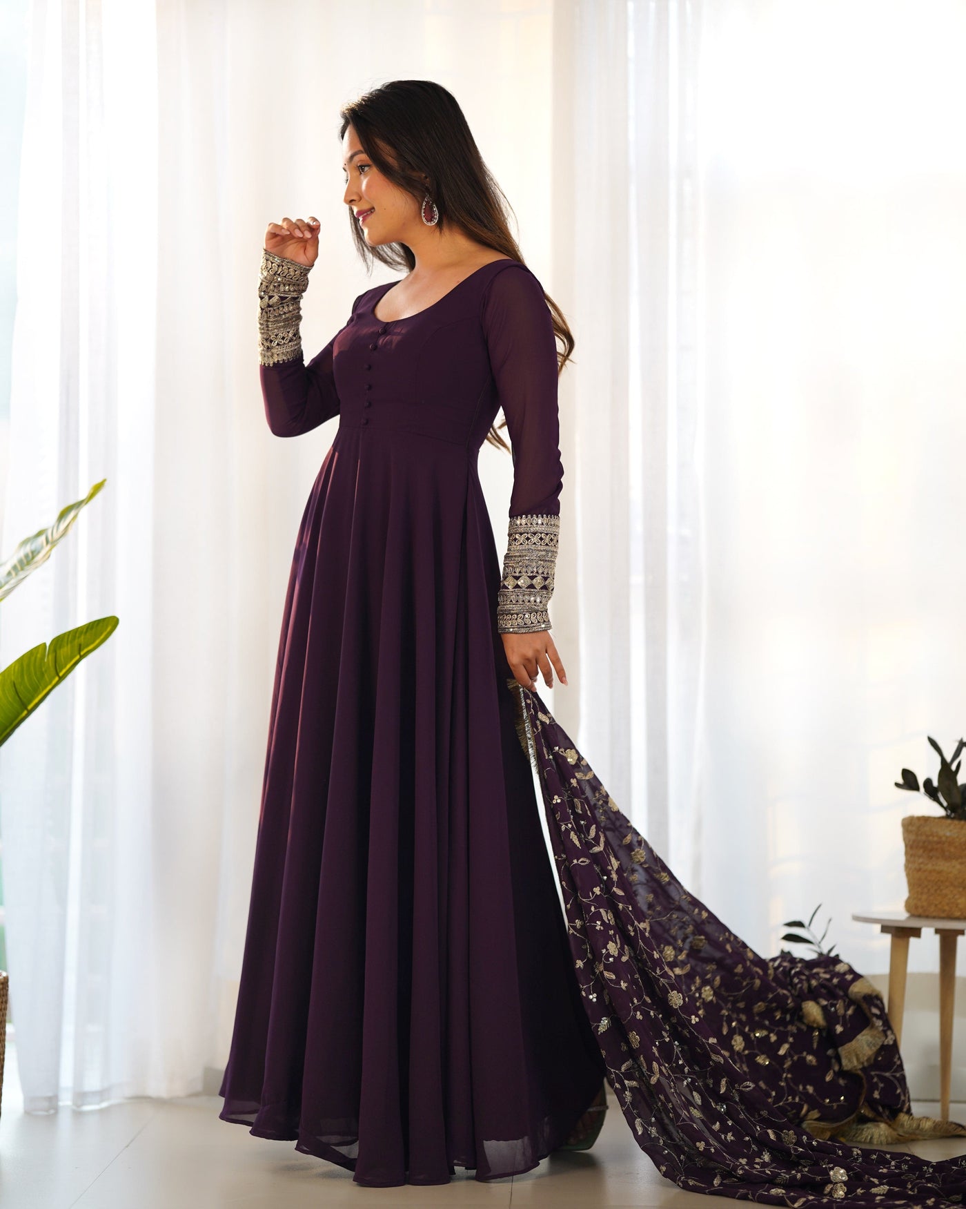 Colorful Georgette Anarkali Gown Set with Dupatta & Pants – Perfect for Festivities