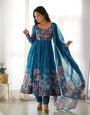 Colorful Lightweight Organza Silk Anarkali Set with Dupatta & Pants – Perfect for Festivities!