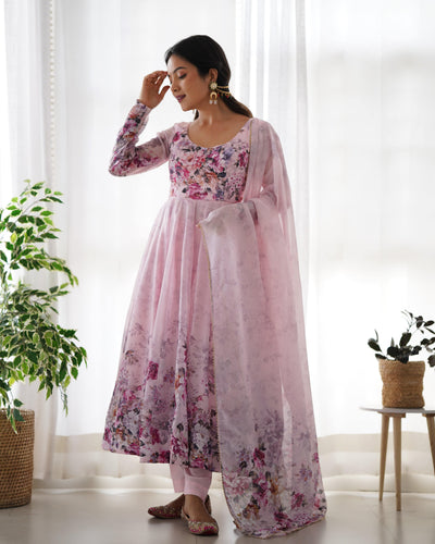 Colorful Lightweight Organza Silk Anarkali Set with Dupatta & Pants – Perfect for Festivities!