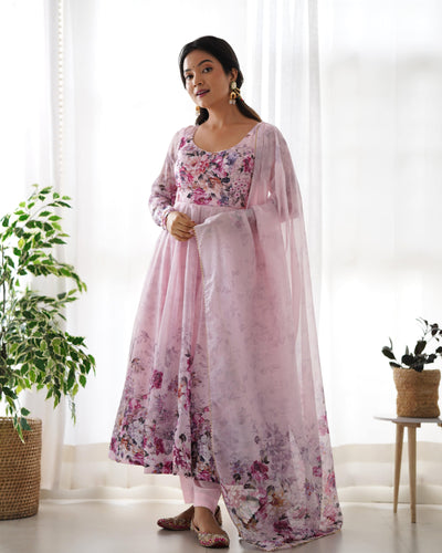 Colorful Lightweight Organza Silk Anarkali Set with Dupatta & Pants – Perfect for Festivities!