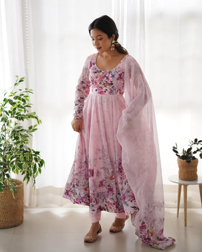 Colorful Lightweight Organza Silk Anarkali Set with Dupatta & Pants – Perfect for Festivities!