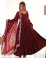 Pure Romansilk Chanderi Fabric Fully Flared Anarkali, with Dupatta Set and Pants, Ready to Wear.