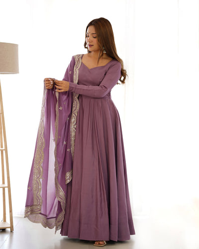 Pure Romansilk Chanderi Fabric Fully Flared Anarkali, with Dupatta Set and Pants, Ready to Wear.