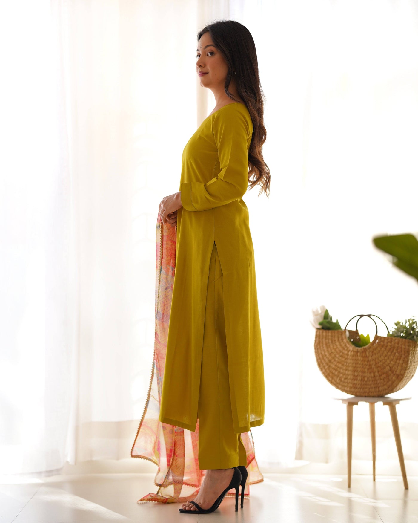 Summer & Office Wear Pure Viscose Straight Fit Kurta Set with Dupatta & Pants