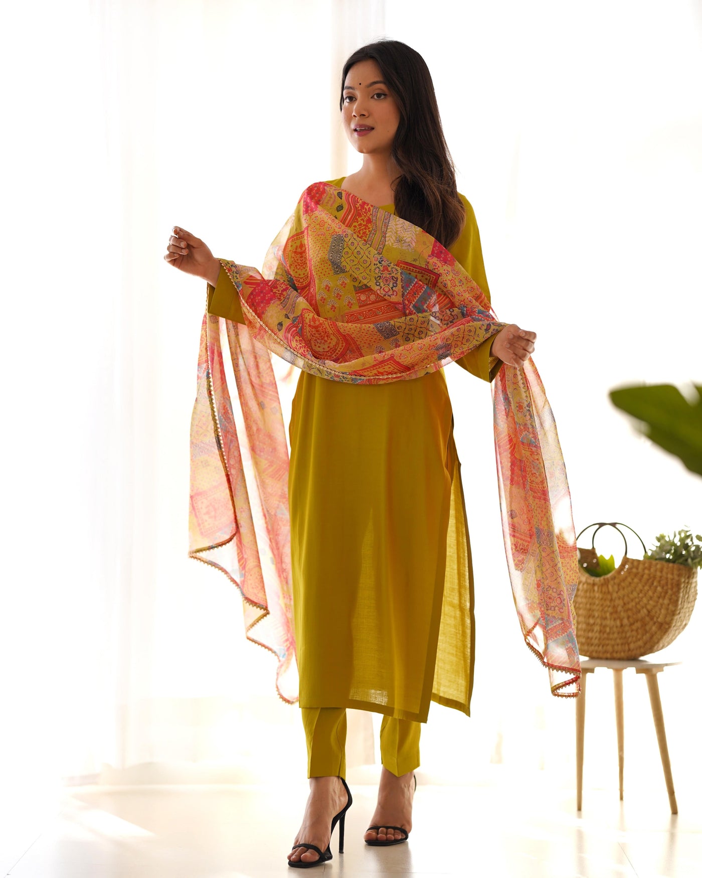 Summer & Office Wear Pure Viscose Straight Fit Kurta Set with Dupatta & Pants