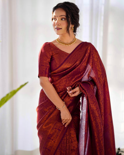 Kuber Pattu Silk Saree, Exuding Regal Charm With Its Rich Pallu And Intricate Brocade Blouse, Elegantly Adorned With Enchanting Tassels On The Saree's Edge. - Almaari Fashion