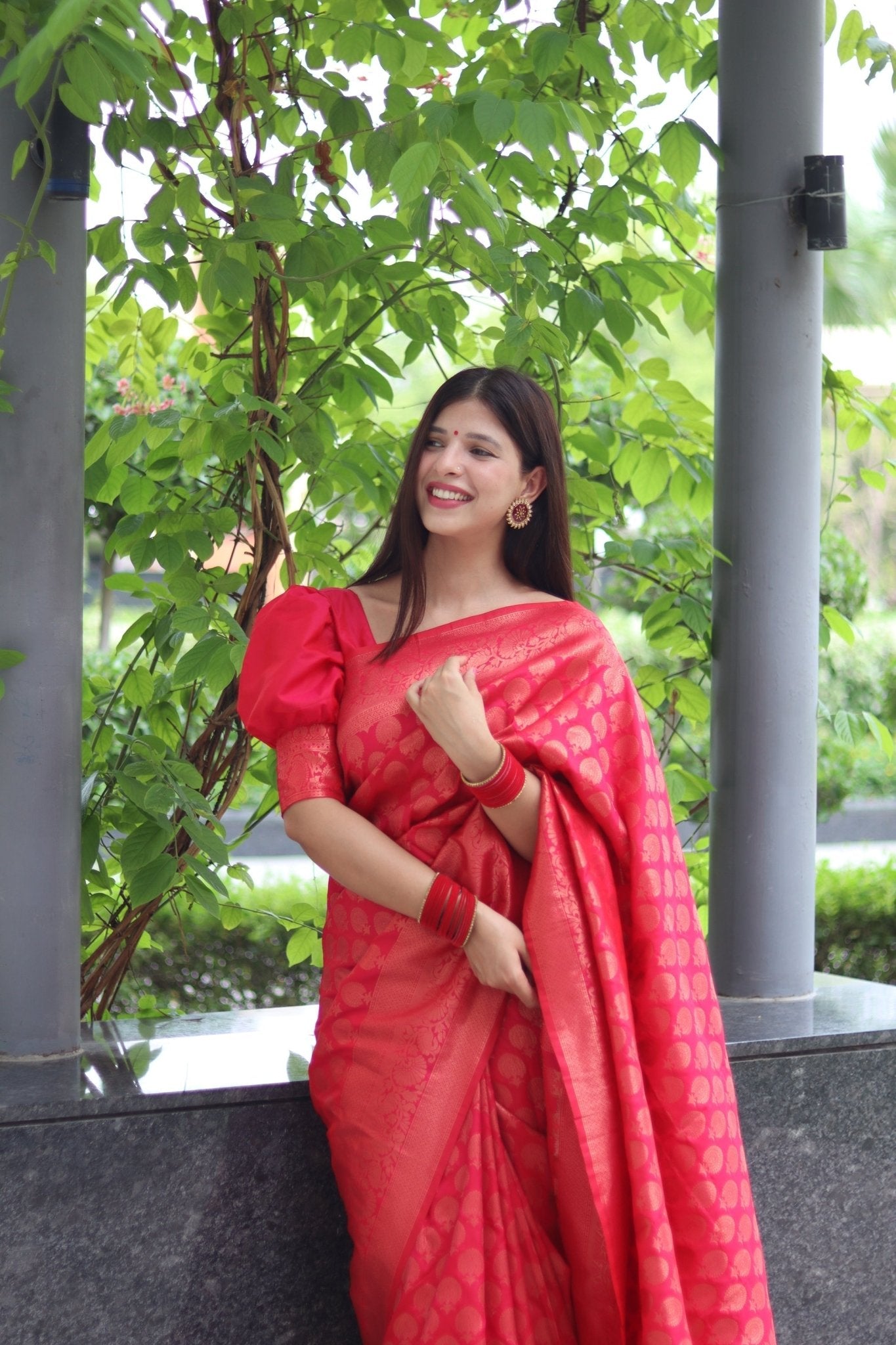 Kuber Pattu Silk Saree, Exuding Regal Charm With Its Rich Pallu And Intricate Brocade Blouse, Elegantly Adorned With Enchanting Tassels On The Saree's Edge. - Almaari Fashion