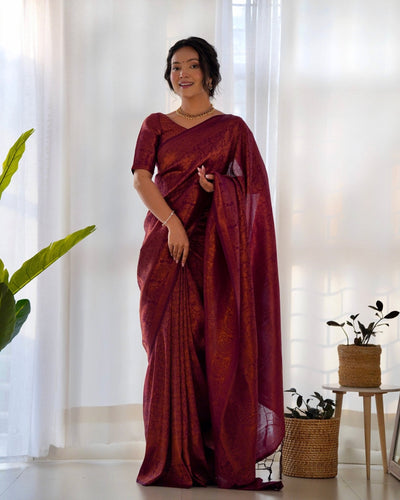 Kuber Pattu Silk Saree, Exuding Regal Charm With Its Rich Pallu And Intricate Brocade Blouse, Elegantly Adorned With Enchanting Tassels On The Saree's Edge. - Almaari Fashion