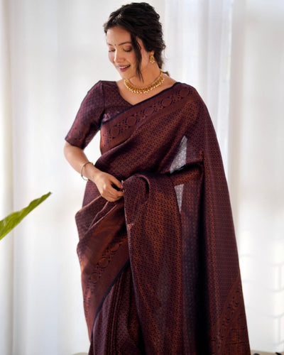 Kuber Pattu Silk Saree, Exuding Regal Charm With Its Rich Pallu And Intricate Brocade Blouse, Elegantly Adorned With Enchanting Tassels On The Saree's Edge. - Almaari Fashion