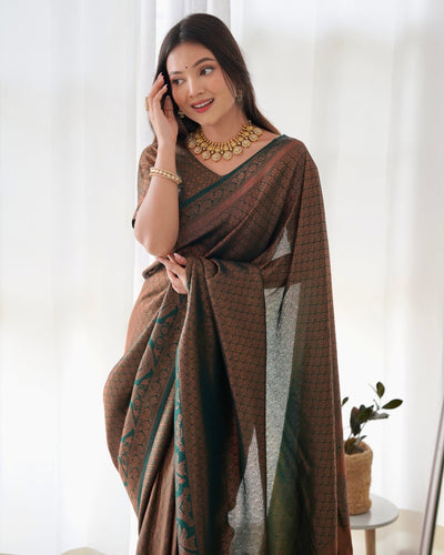 Kuber Pattu Silk Saree, Exuding Regal Charm With Its Rich Pallu And Intricate Brocade Blouse, Elegantly Adorned With Enchanting Tassels On The Saree's Edge. - Almaari Fashion