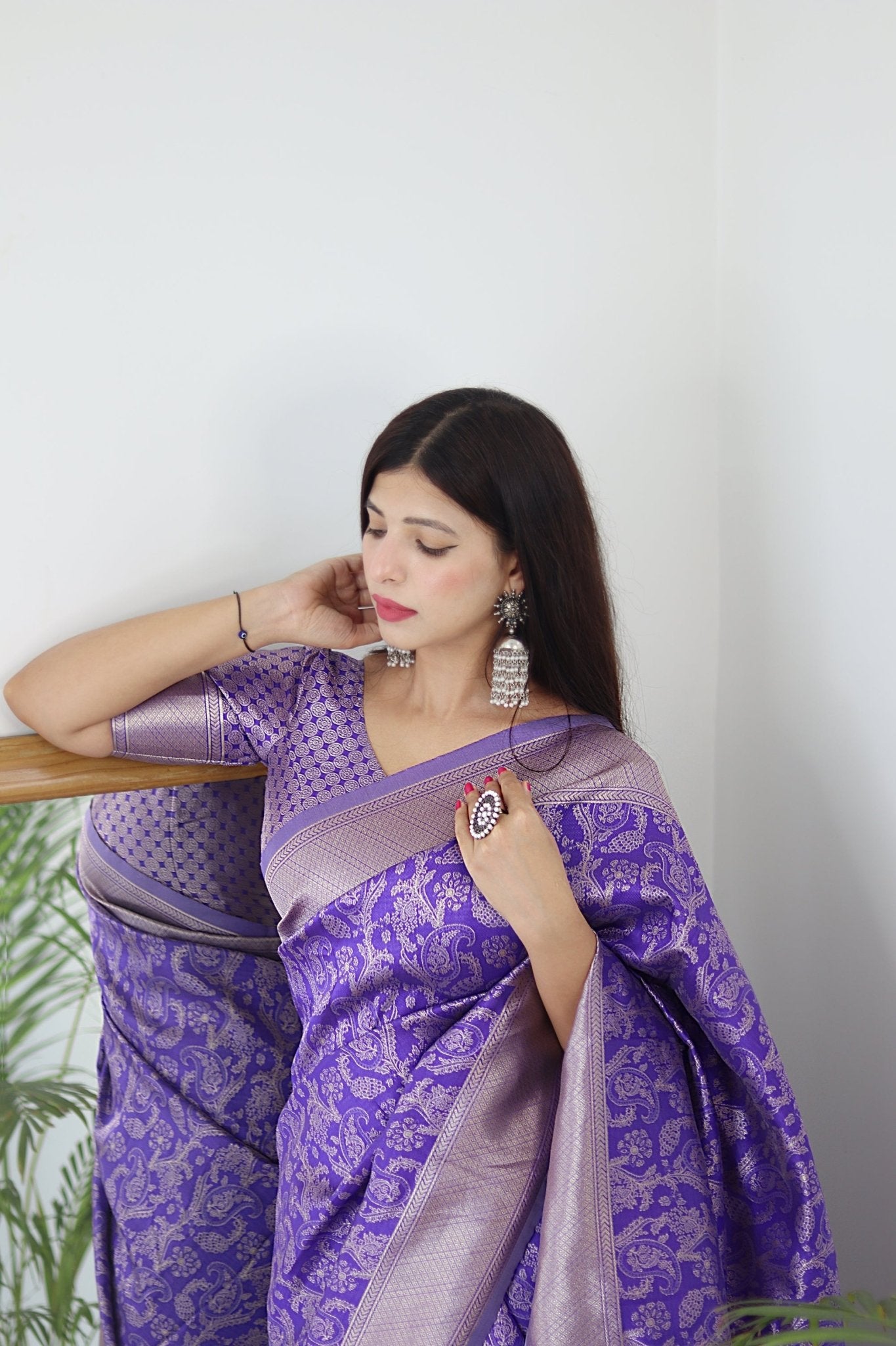 Lavender Pure Banarasi Silk Saree Stylish Blouse Piece - Almaari Fashion