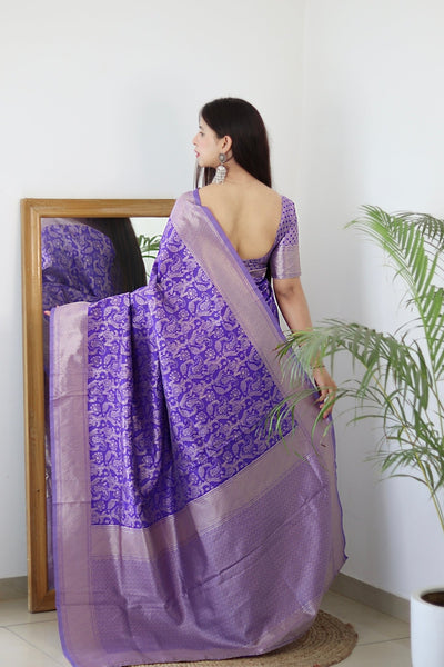 Lavender Pure Banarasi Silk Saree Stylish Blouse Piece - Almaari Fashion