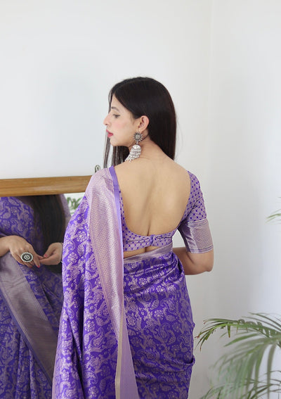 Lavender Pure Banarasi Silk Saree Stylish Blouse Piece - Almaari Fashion