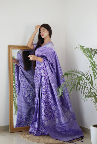 Lavender Pure Banarasi Silk Saree With Twirling Blouse Piece - Almaari Fashion