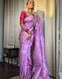 Lavender Pure Banarasi Silk Saree With Twirling Blouse Piece