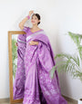 Light Magenta Pure Kanjivaram Silk Saree With Twirling Blouse Piece