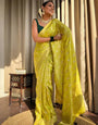 Light Mehendi Green Pure Banarasi Silk Saree With Twirling Blouse Piece