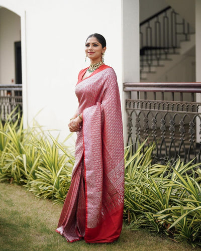 Light Peach Pure Kanjivaram Silk Saree Stylish Blouse Piece - Almaari Fashion