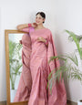 Light Pink Pure Satin Silk Saree With Snappy Blouse Piece