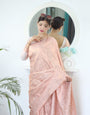 Light Pink Shades beautiful Flower Pure Satin Silk Saree With Designer Blouse