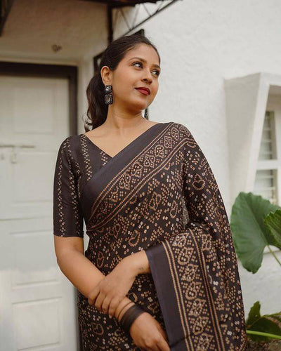 Black Pure Cotton  Linen Saree Weaved With  Zari Comes With Tassels