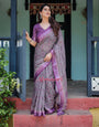 Elegant Purple Cotton Linen Saree with Geometric Motif and Blouse