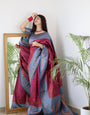 Magenta & Firozi Pure Kanjivaram Silk Saree With Twirling Blouse Piece