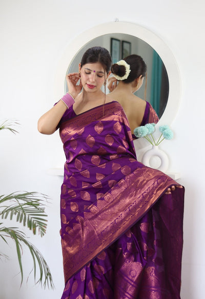 Magenta Pure Satin Silk Saree With Demure Blouse Piece - Almaari Fashion