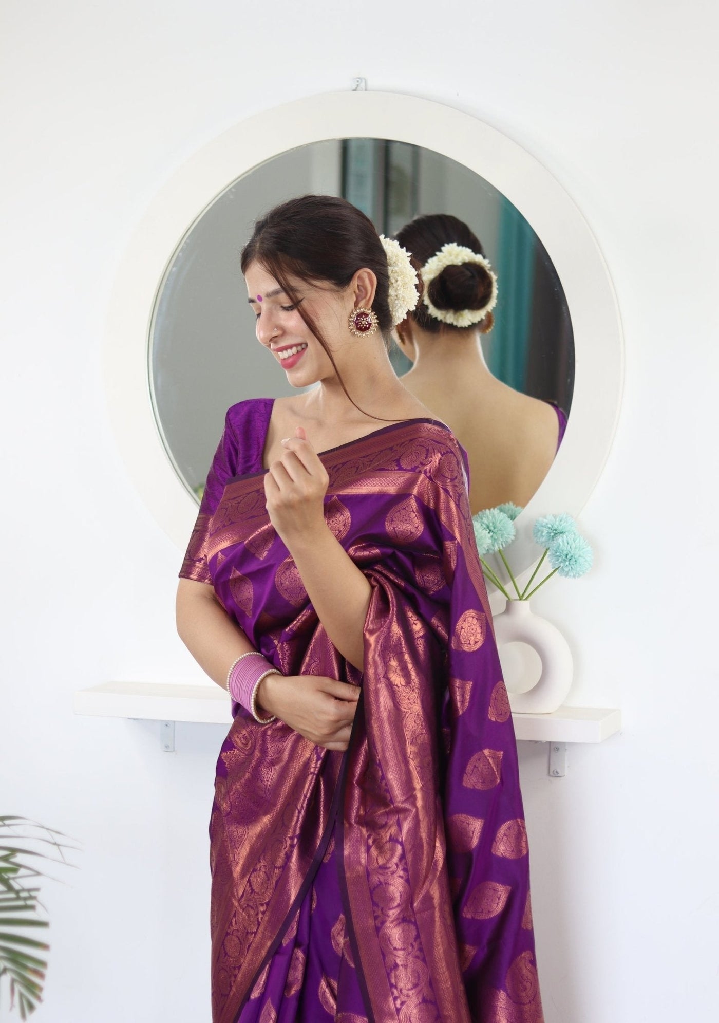 Magenta Pure Satin Silk Saree With Demure Blouse Piece - Almaari Fashion