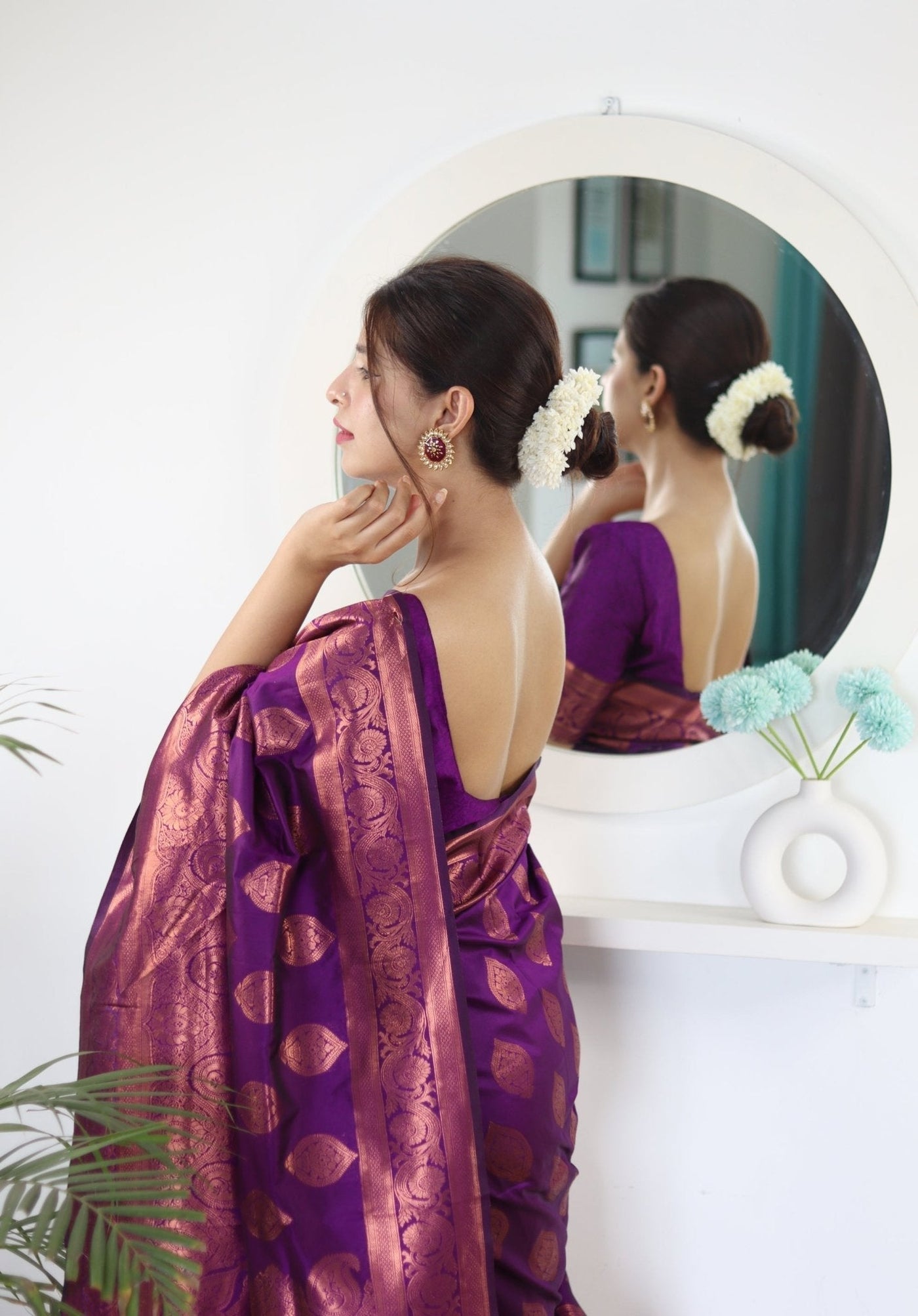 Magenta Pure Satin Silk Saree With Demure Blouse Piece - Almaari Fashion