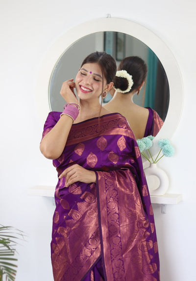 Magenta Pure Satin Silk Saree With Demure Blouse Piece - Almaari Fashion