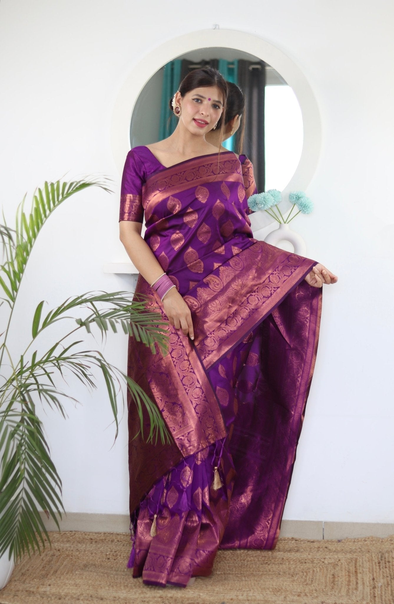 Magenta Pure Satin Silk Saree With Demure Blouse Piece - Almaari Fashion