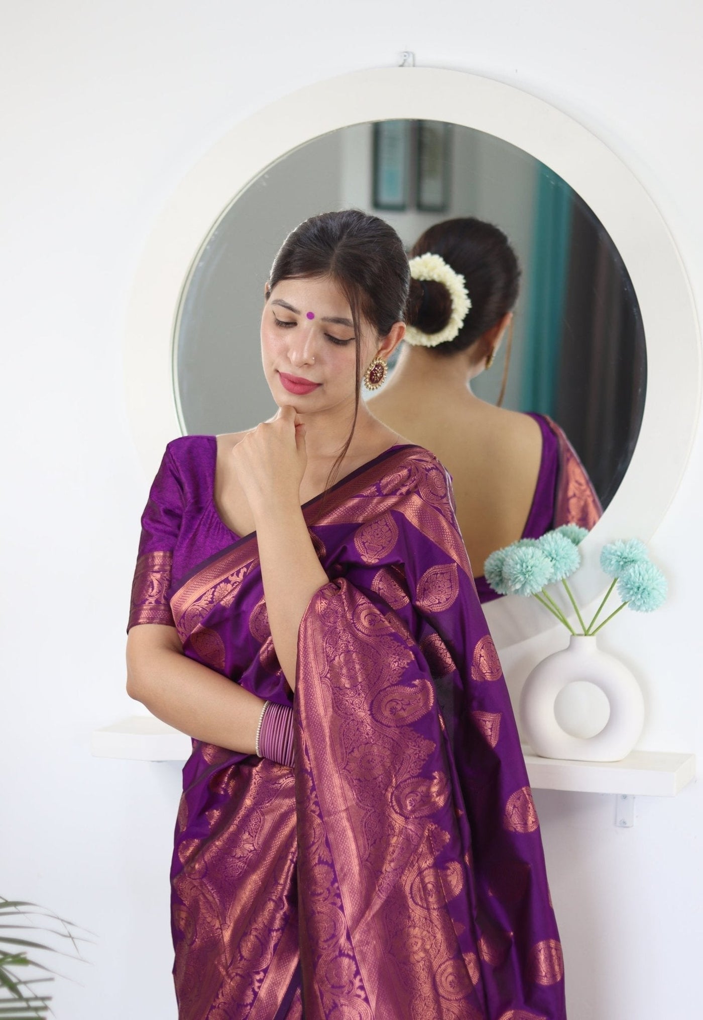 Magenta Pure Satin Silk Saree With Demure Blouse Piece - Almaari Fashion