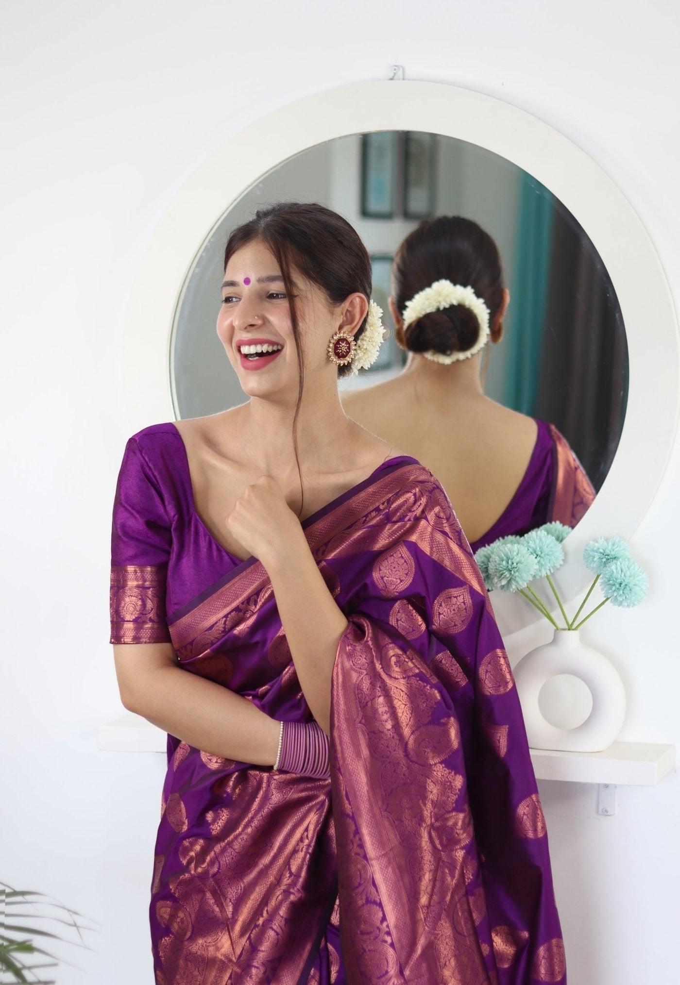 Magenta Pure Satin Silk Saree With Demure Blouse Piece - Almaari Fashion