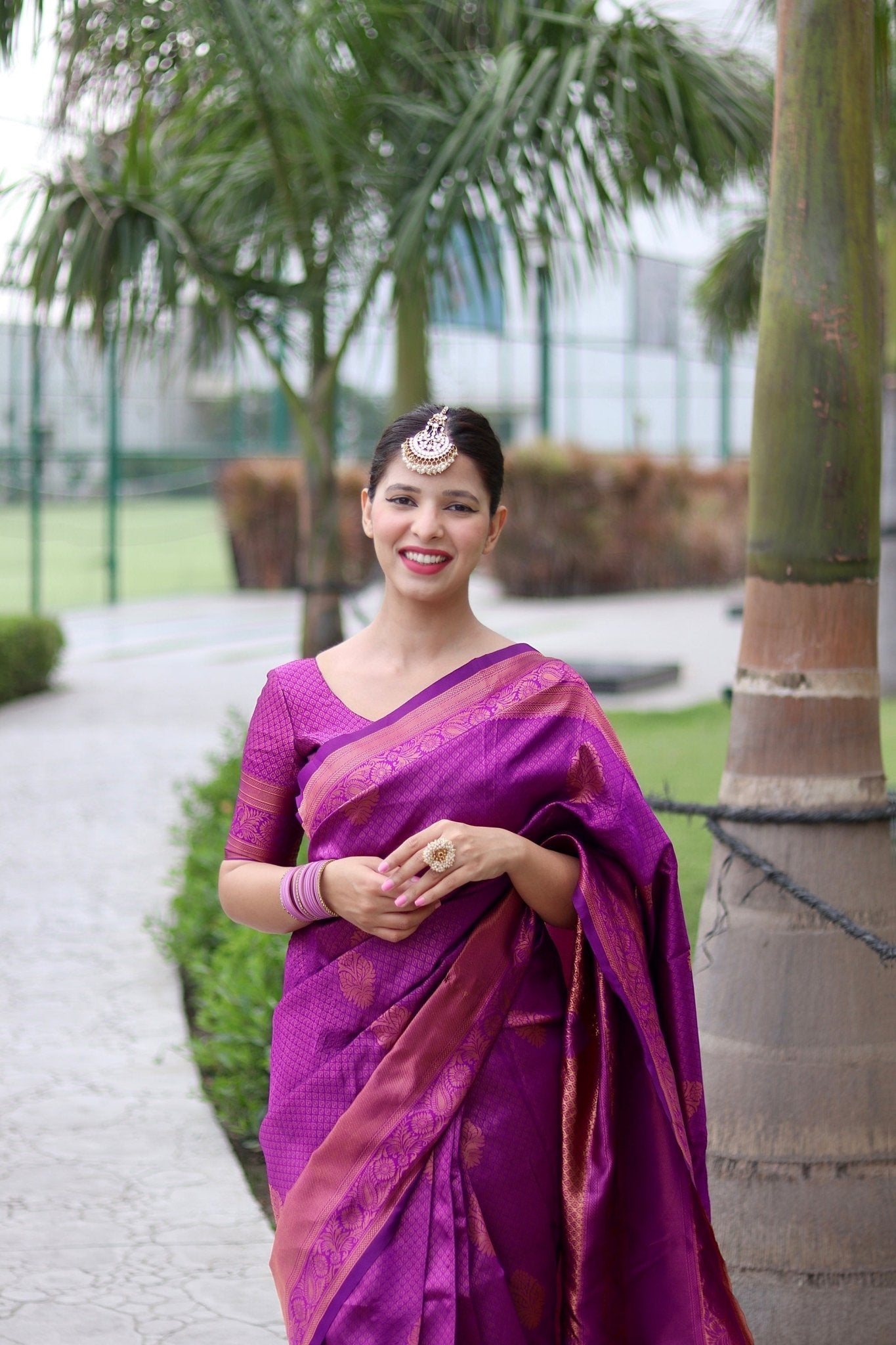 Magenta With Copper Zari Combination Pure Banarasi Silk Saree Stylish Blouse Piece - Almaari Fashion