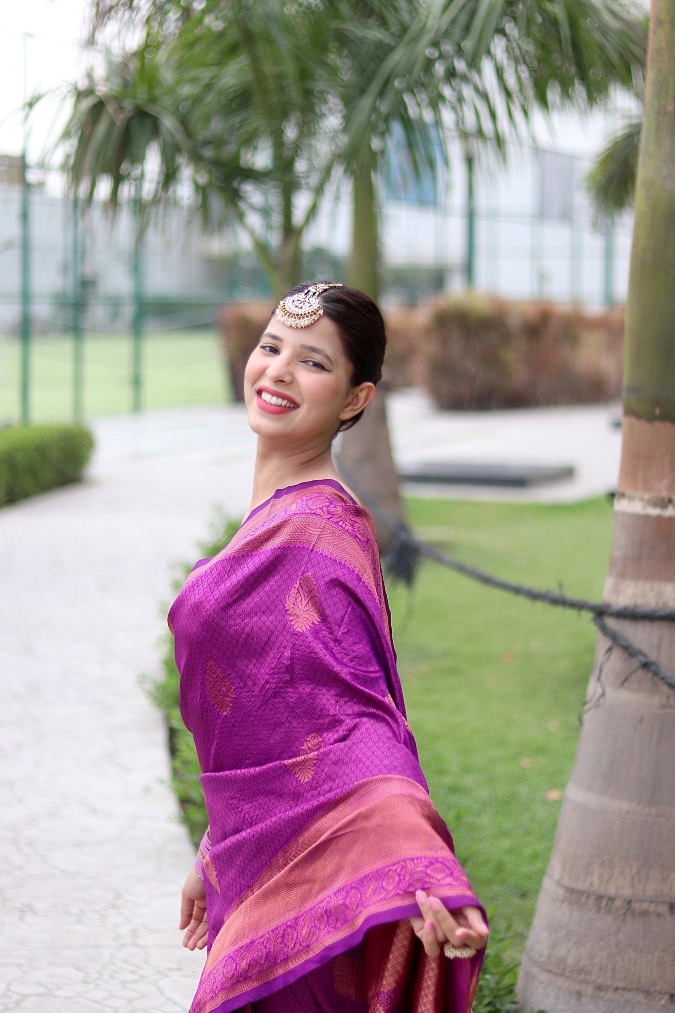 Magenta With Copper Zari Combination Pure Banarasi Silk Saree Stylish Blouse Piece - Almaari Fashion