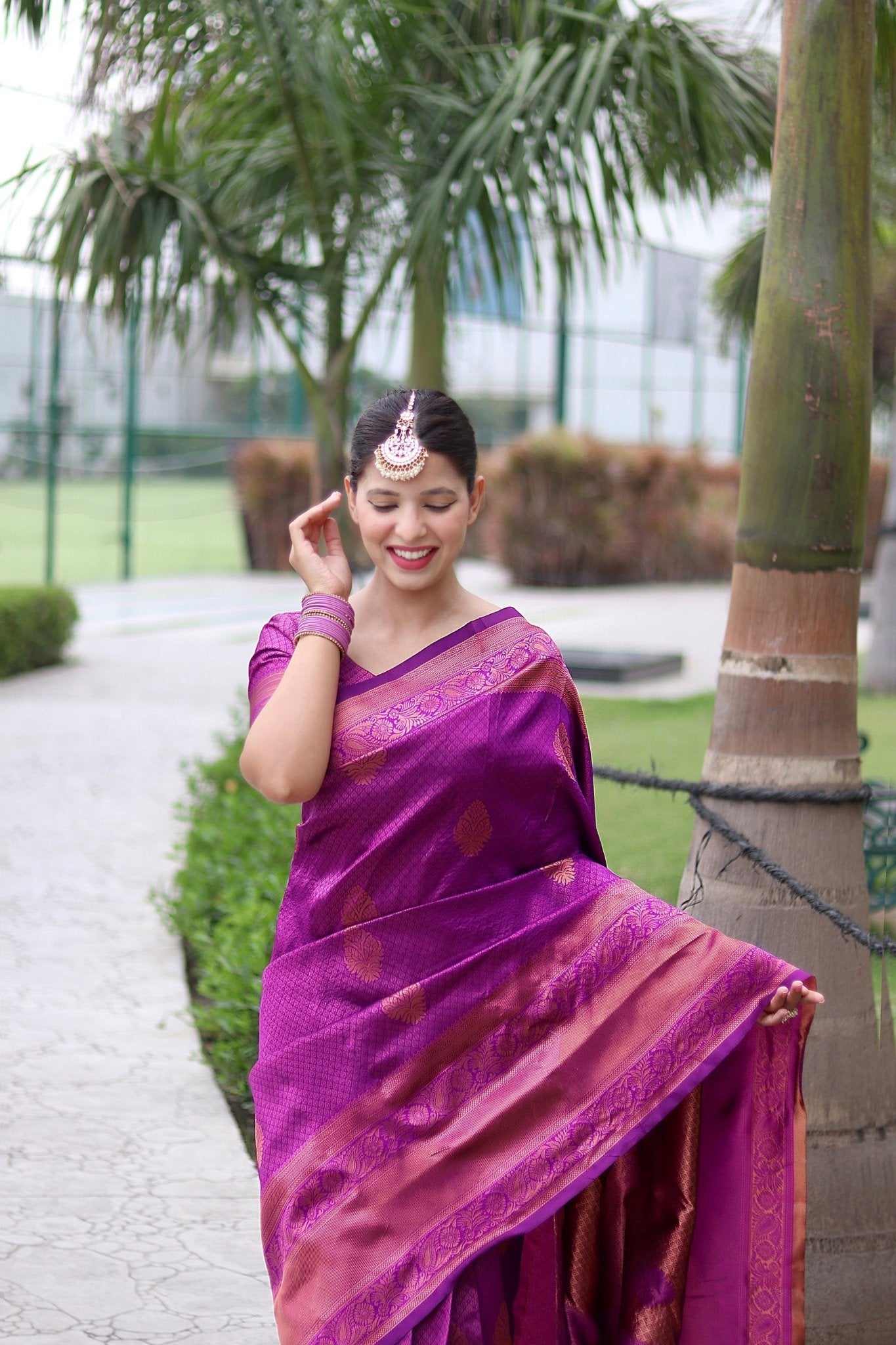 Magenta With Copper Zari Combination Pure Banarasi Silk Saree Stylish Blouse Piece - Almaari Fashion