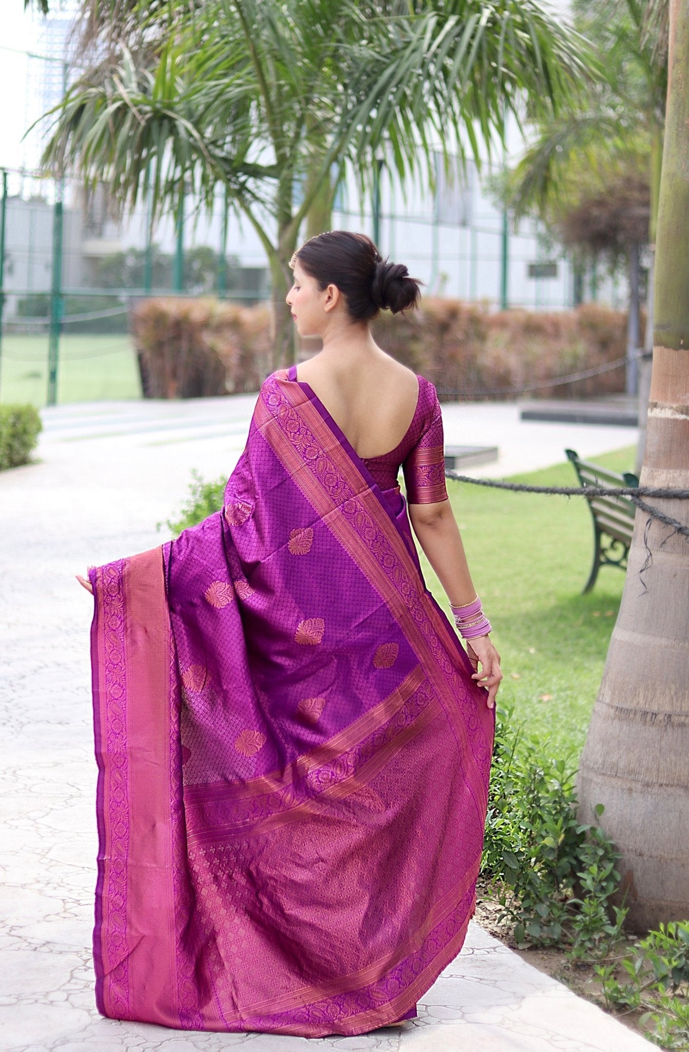 Magenta With Copper Zari Combination Pure Kanjivaram Silk Saree Stylish Blouse Piece - Almaari Fashion