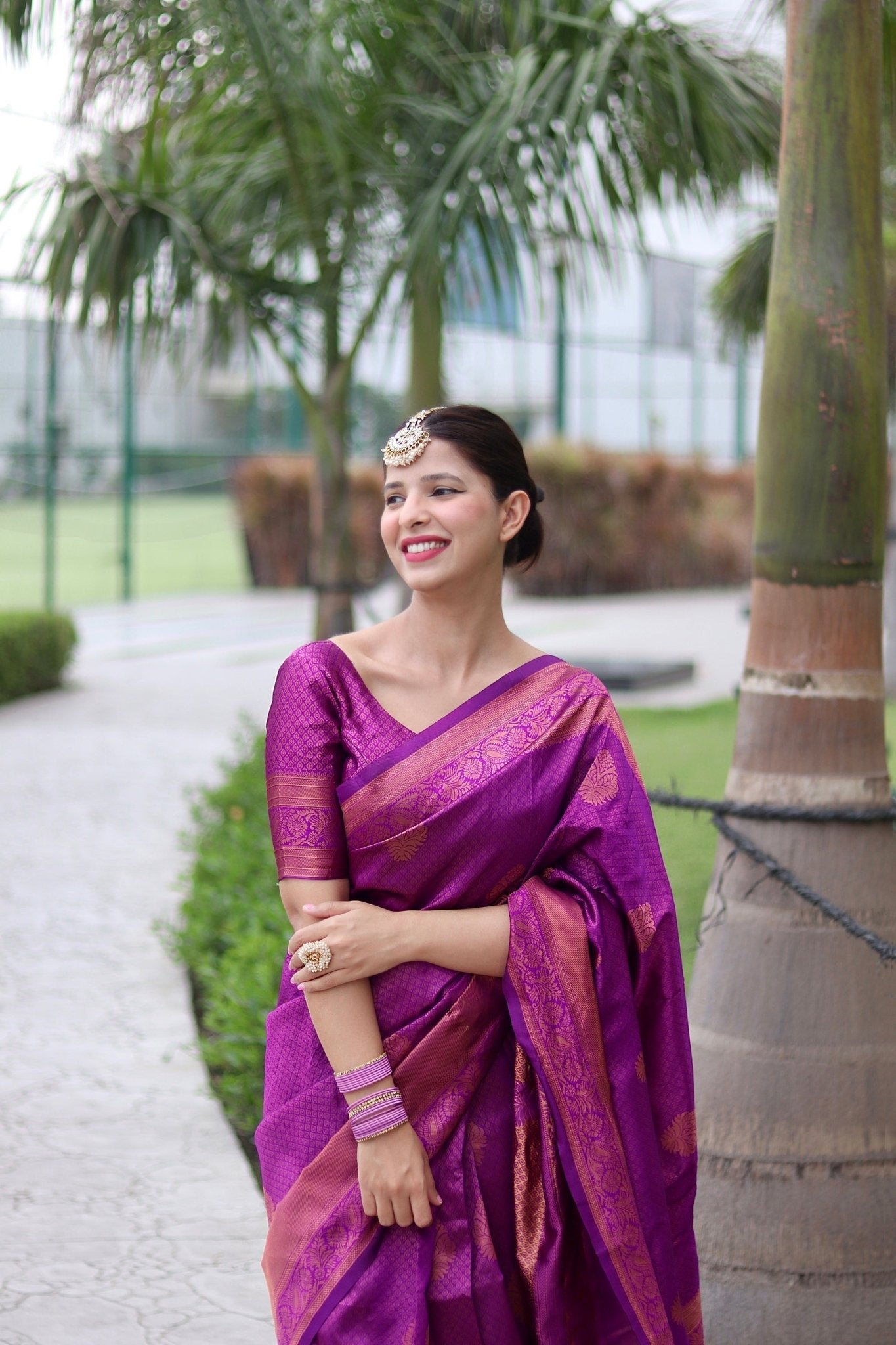 Magenta With Copper Zari Combination Pure Kanjivaram Silk Saree Stylish Blouse Piece - Almaari Fashion