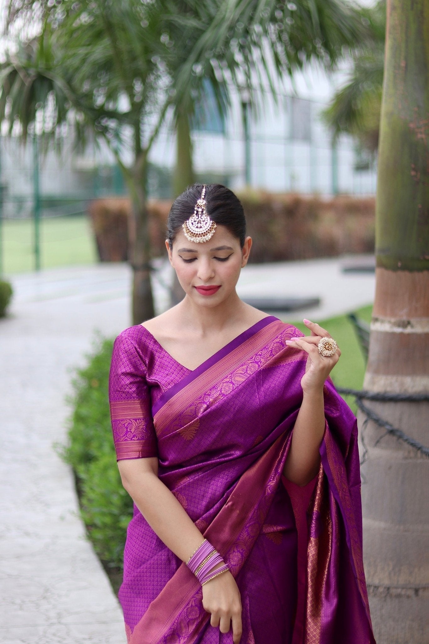 Magenta With Copper Zari Combination Pure Kanjivaram Silk Saree Stylish Blouse Piece - Almaari Fashion