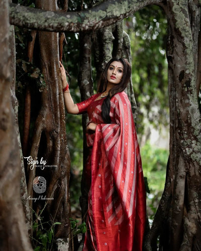 Maroon Pure Banarasi Silk Saree Stylish Blouse Piece - Almaari Fashion