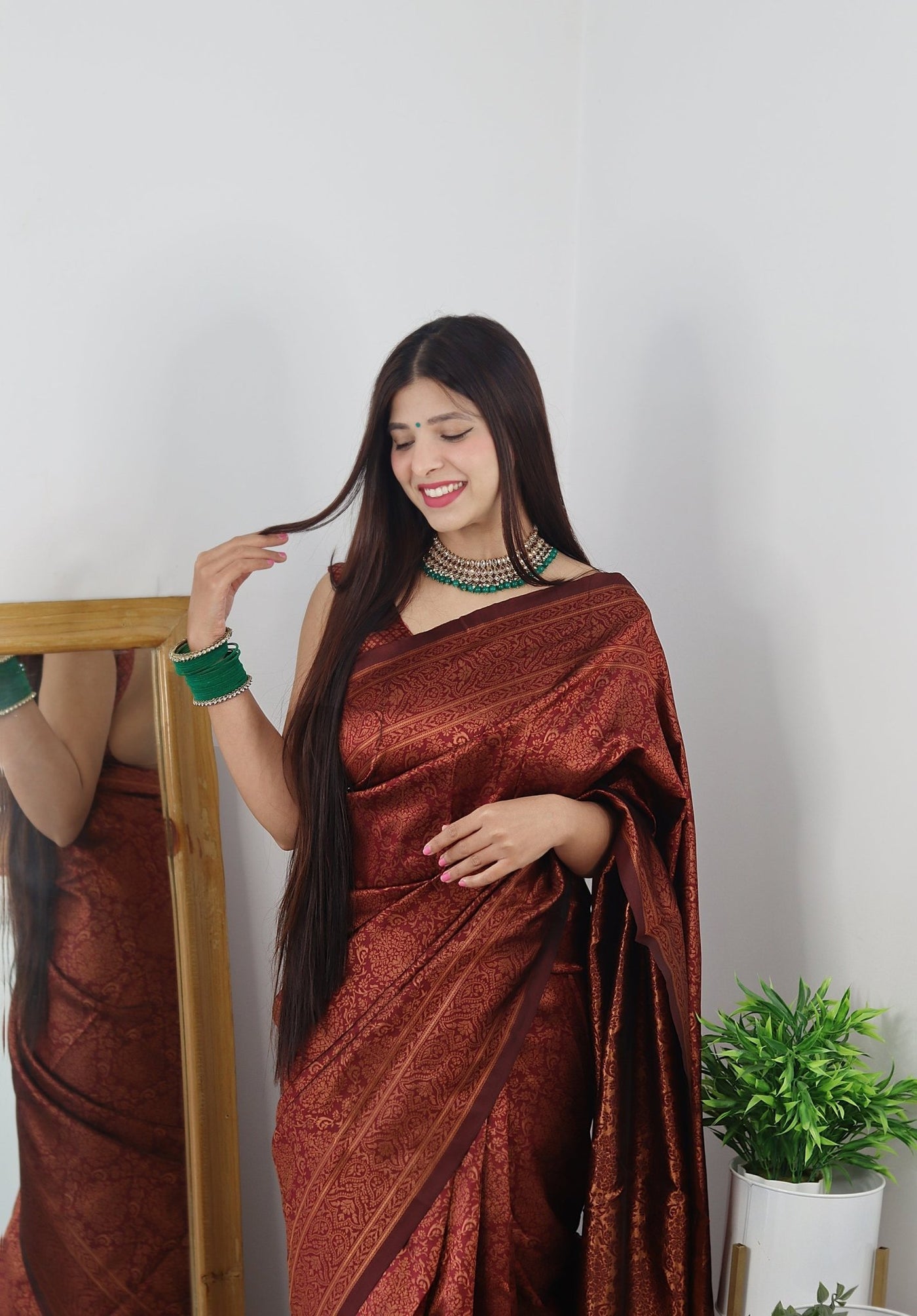 Maroon Pure Banarasi Silk Saree With Tempting Heavy Brocade Blouse Piece - Almaari Fashion